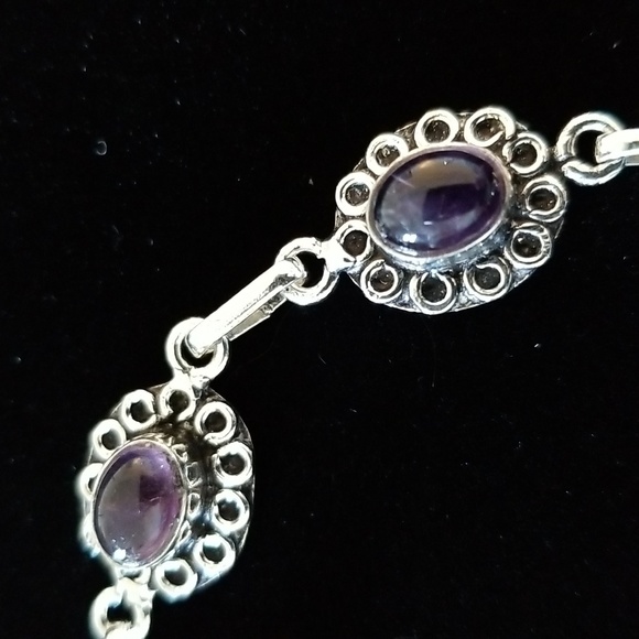 Amethyst Oval Flower Bracelet Size 7" to 8.5" - Picture 2 of 5